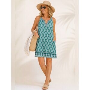 Magnolia Grace XXL Teal Medallion Print Shift Dress  Plus Size Boho Embroidered